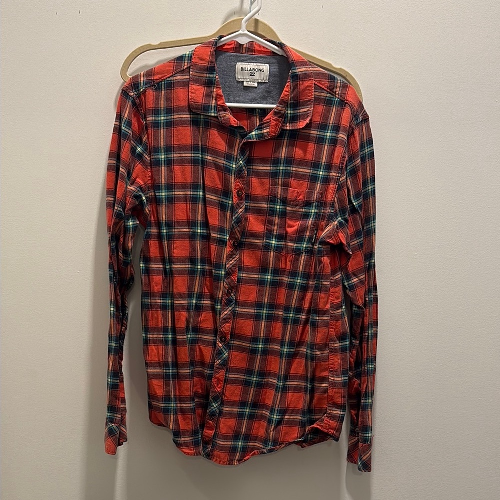 Billabong Red and Black Casual Button Down Shirt